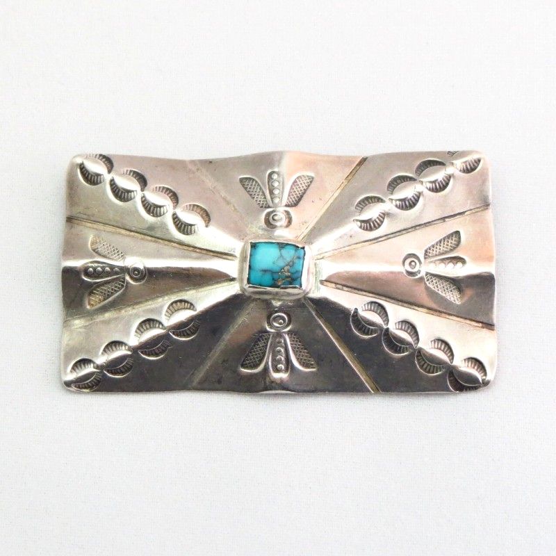 Antique Navajo Burst Shape Hammered Silver Pin w/TQ  c.1930