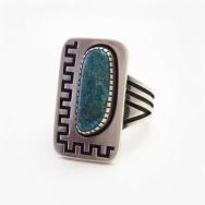 【Robert Lomadapki】Overlay Ring w/Hi-Grade Lone Mt. Turquoise