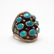 Vintage Silver with 9 Turquoise Ring  c.1970