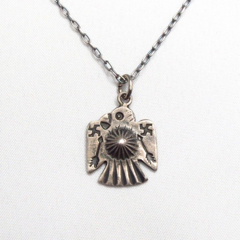 Antique 卍 Stamped Thunderbird Small Fob Necklace  c.1930