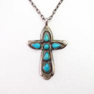 【Horace Iule】Zuni Vtg Small Cross Fob Necklace w/TQ  c.1945～