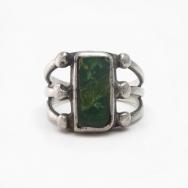 Early Navajo Split Shank Ring w/Sq. Green Turquoise c.1910