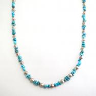 Vtg Single Strand Turquoise & Silver Bead Necklace  c.1970～