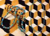 Vtg Single Strand Turquoise & Silver Bead Necklace  c.1970～