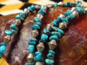 Vtg Single Strand Turquoise & Silver Bead Necklace  c.1970～