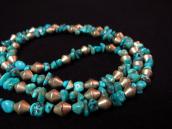 Vtg Single Strand Turquoise & Silver Bead Necklace  c.1970～
