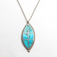 Vintage Zuni Channel Inlay Leaf Shape Fob Necklace  c.1960
