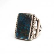 Vintage Square High Grade Lone Mt. Turquoise Ring  c.1940