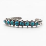 Atq Navajo Gem Turquoise Row Heavy TriangleWire Cuff c.1925～