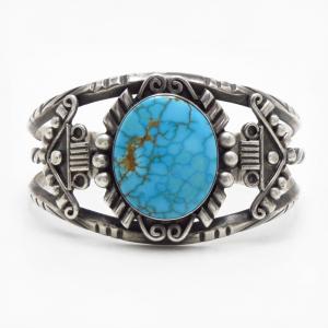 Vintage Navajo Silver Cuff w/Gem No.8 Turquoise c.1950～