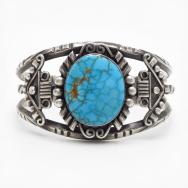 Vintage Navajo Silver Cuff w/Gem No.8 Turquoise c.1950～