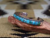 Vtg Zuni Turquoise Inlay Domed Shape Cuff in Silver c.1950～