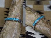 Vtg Zuni Turquoise Inlay Domed Shape Cuff in Silver c.1950～