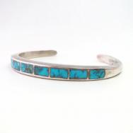 Vintage Zuni Gem Turquoise Inlay Narrow Cuff Bracelet c.1960