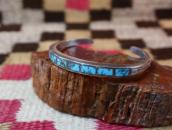 Vintage Zuni Gem Turquoise Inlay Narrow Cuff Bracelet c.1960