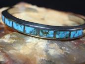 Vintage Zuni Gem Turquoise Inlay Narrow Cuff Bracelet c.1960