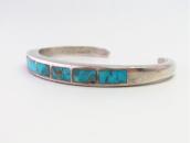 Vintage Zuni Gem Turquoise Inlay Narrow Cuff Bracelet c.1960