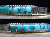 Vtg Zuni Turquoise Inlay Domed Shape Cuff in Silver c.1950～