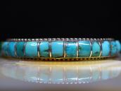 Vtg Zuni Turquoise Inlay Domed Shape Cuff in Silver c.1950～