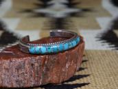 Vtg Zuni Turquoise Inlay Domed Shape Cuff in Silver c.1950～