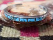 Vintage Zuni Gem Turquoise Inlay Narrow Cuff Bracelet c.1960