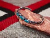 Vtg Navajo Twisted Narrow Cuff w/3 Blue Gem Turquoise c.1950