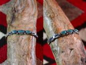 Vtg Navajo Twisted Narrow Cuff w/3 Blue Gem Turquoise c.1950