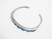 Vtg Zuni Carved Hi-Grade #8 Turquoise Row Narrow Cuff c.1950