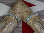 Vtg Zuni Carved Hi-Grade #8 Turquoise Row Narrow Cuff c.1950