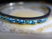 Vtg Zuni Carved Hi-Grade #8 Turquoise Row Narrow Cuff c.1950