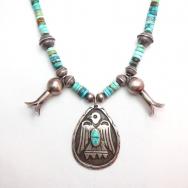 Allen Pooyouma Hopi Thunderbird Fob Rebuild Necklace  c.1950