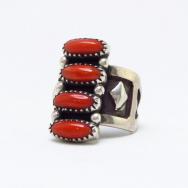 【Julian Lovato】 Kewa Silver Ring w/Four High-Grade Corals