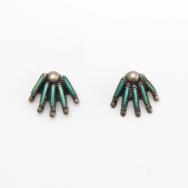 Vtg Zuni Needle Point TQ Fan-Shaped Pierced Earrings c.1965～