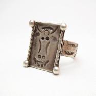 Vintage Cow Stamped Square Face Silver Ring  c.1950