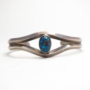 Vintage Navajo Cuff Bracelet w/Gem Persian Turquoise c.1965～