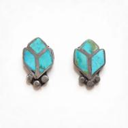 Vintage Zuni Floral Design Turquoise Inlay Earring  c.1950～