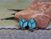Vintage Zuni Floral Design Turquoise Inlay Earring  c.1950～