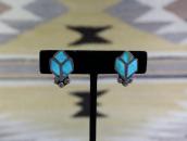 Vintage Zuni Floral Design Turquoise Inlay Earring  c.1950～