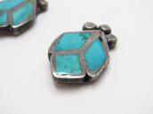 Vintage Zuni Floral Design Turquoise Inlay Earring  c.1950～