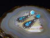 Vtg Zuni Gem Turquoise Inlay Dangle Pierced Earrings c.1950～