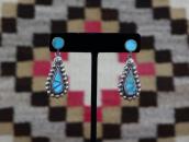 Vtg Zuni Gem Turquoise Inlay Dangle Pierced Earrings c.1950～