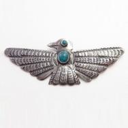 Atq Navajo Busy Stamped T-bird Pin w/Gem Turquoise  c.1935～
