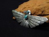 Atq Navajo Busy Stamped T-bird Pin w/Gem Turquoise  c.1935～