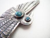 Atq Navajo Busy Stamped T-bird Pin w/Gem Turquoise  c.1935～