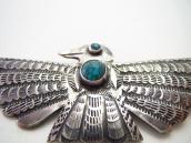 Atq Navajo Busy Stamped T-bird Pin w/Gem Turquoise  c.1935～