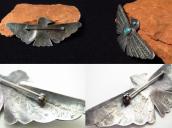 Atq Navajo Busy Stamped T-bird Pin w/Gem Turquoise  c.1935～