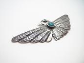 Atq Navajo Busy Stamped T-bird Pin w/Gem Turquoise  c.1935～