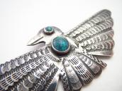 Atq Navajo Busy Stamped T-bird Pin w/Gem Turquoise  c.1935～