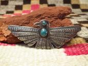 Atq Navajo Busy Stamped T-bird Pin w/Gem Turquoise  c.1935～