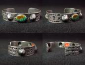 Antique 卍 Stamped Coin Silver Cuff Bracelet w/TQ  c.1930